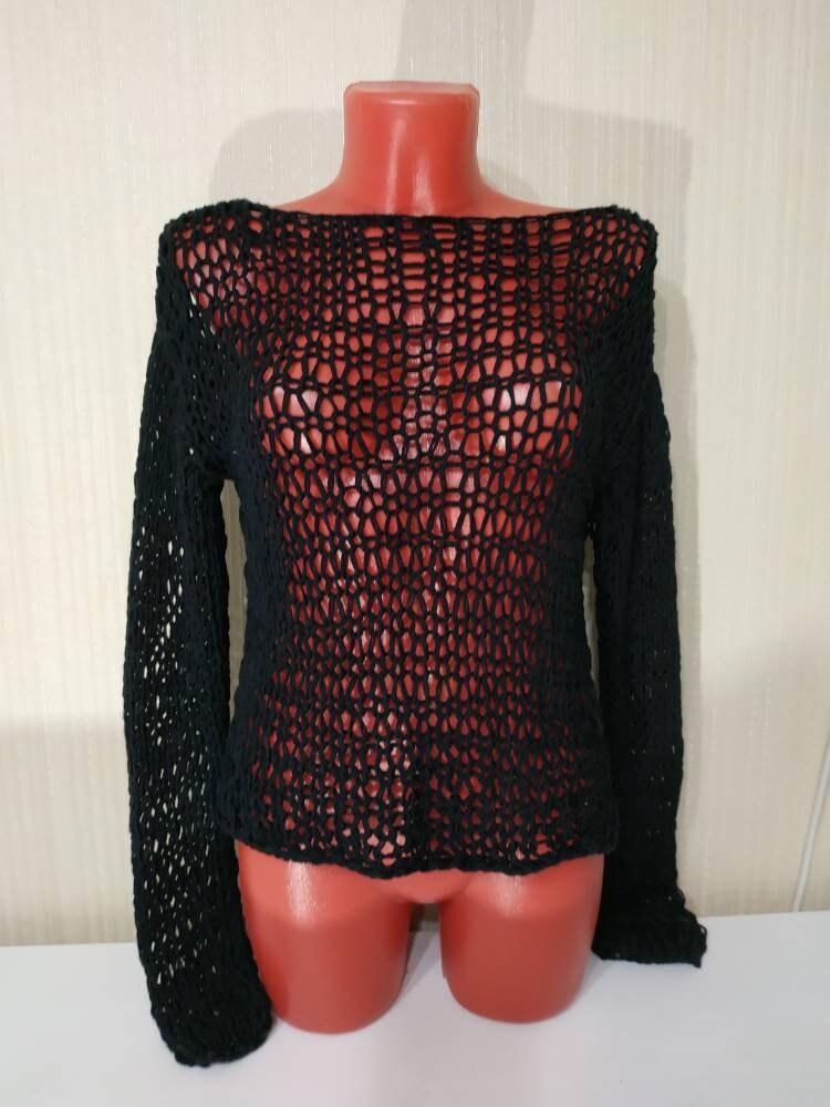 Punk knit sweater Distressed sweater women Mesh knit top Goth Etsy