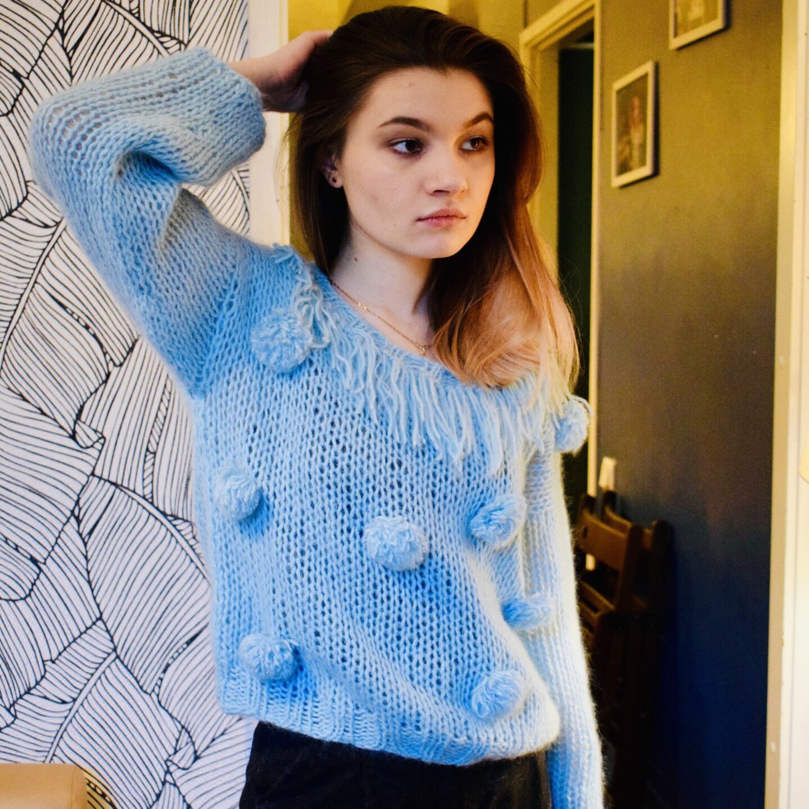 Sky blue cropped knit sweater chunky knit sweater women Etsy