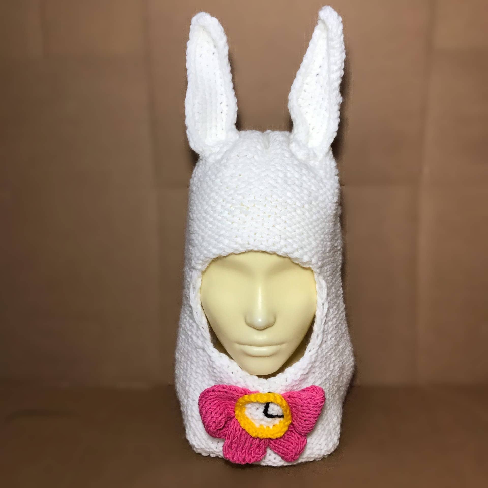 Bunny balaclava hat Knit rabbit hood with bow Crochet anime Etsy