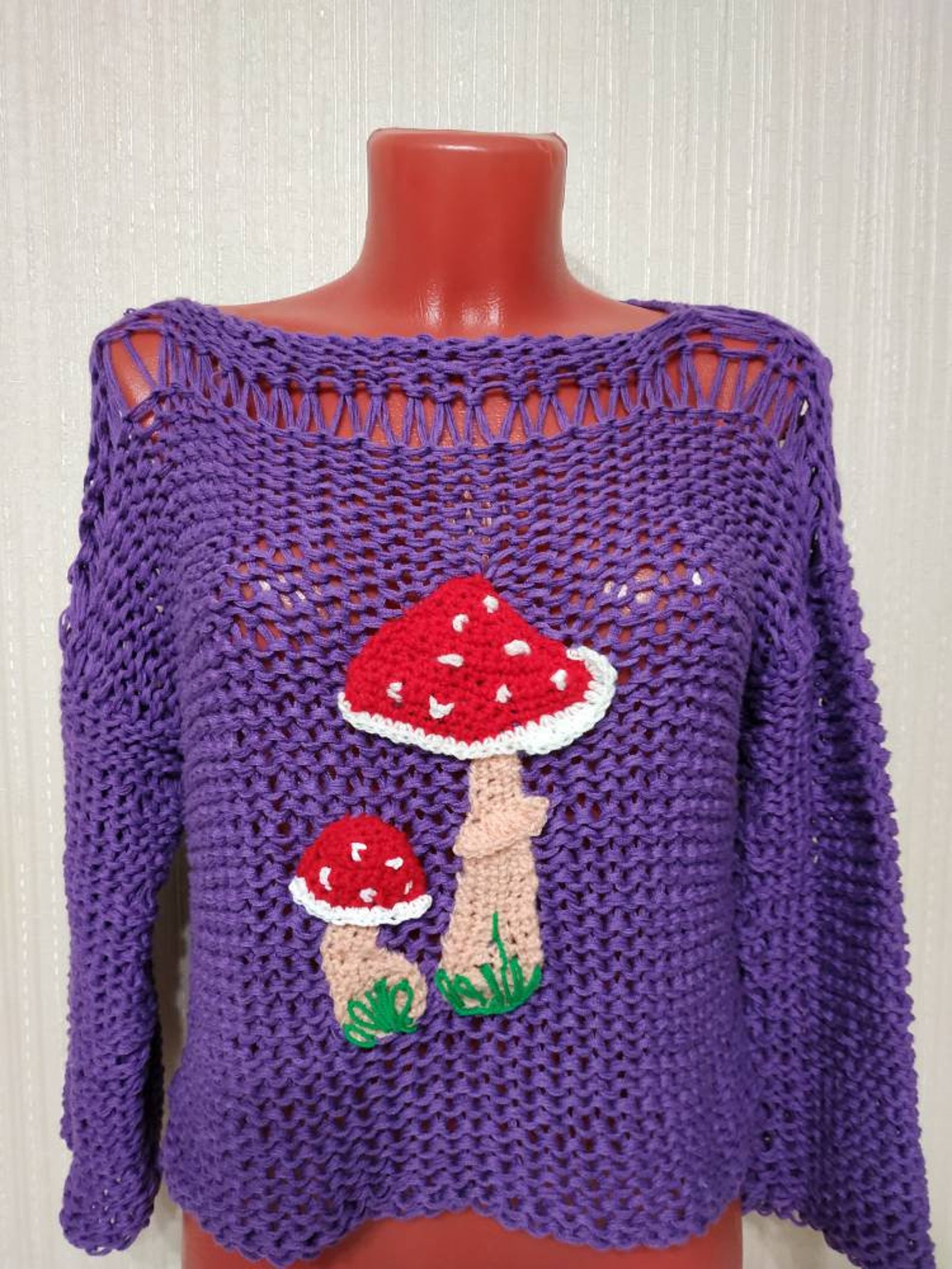 Knit mushroom sweater cropped jumper Etsy