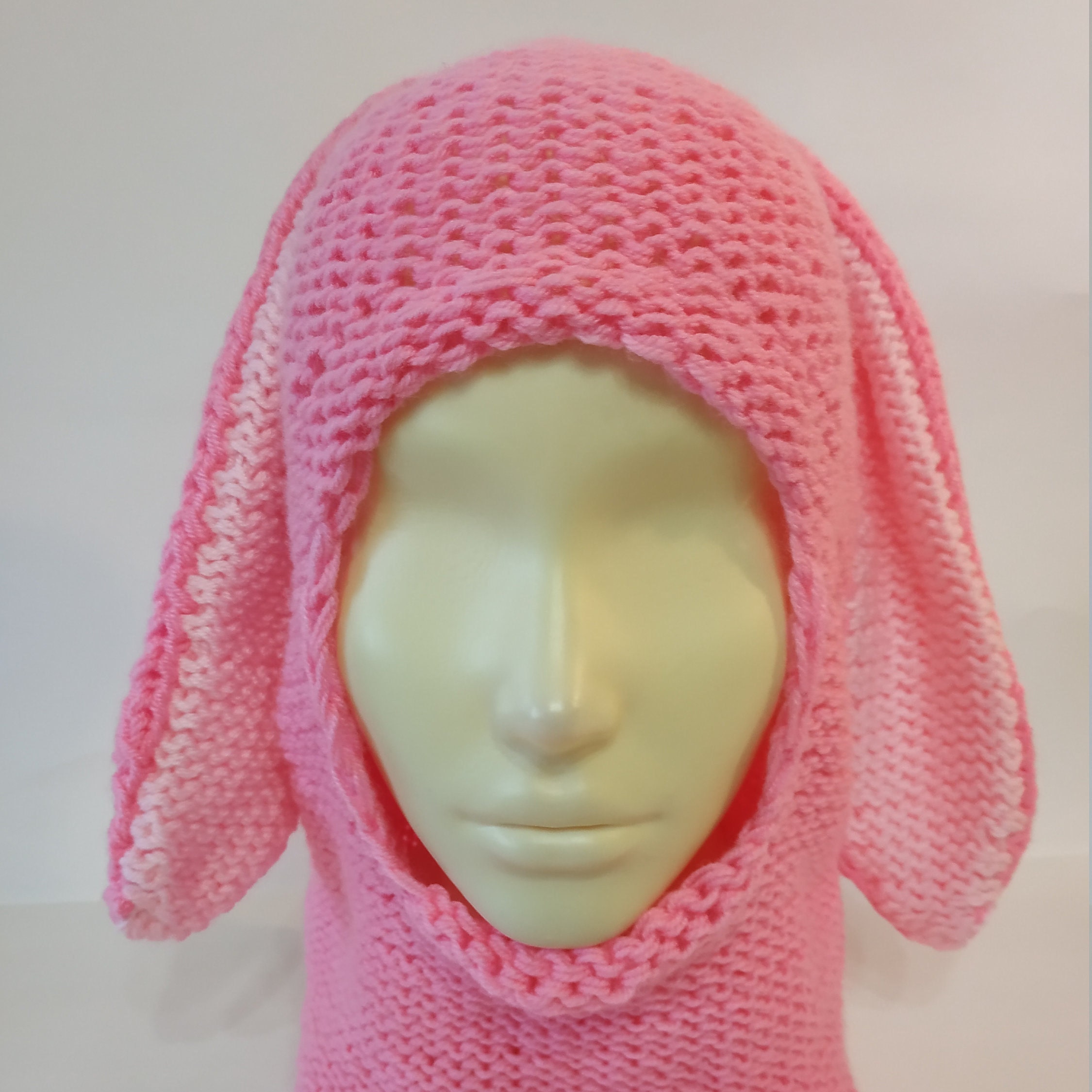 Pink Bunny hat long ears Knit balaclava Rabbit hood Animal Etsy