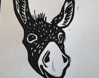 Lino Printed Happy Donkey