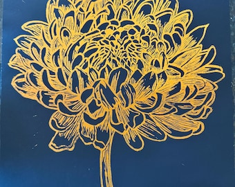 Lino Printed Chrysanthemum