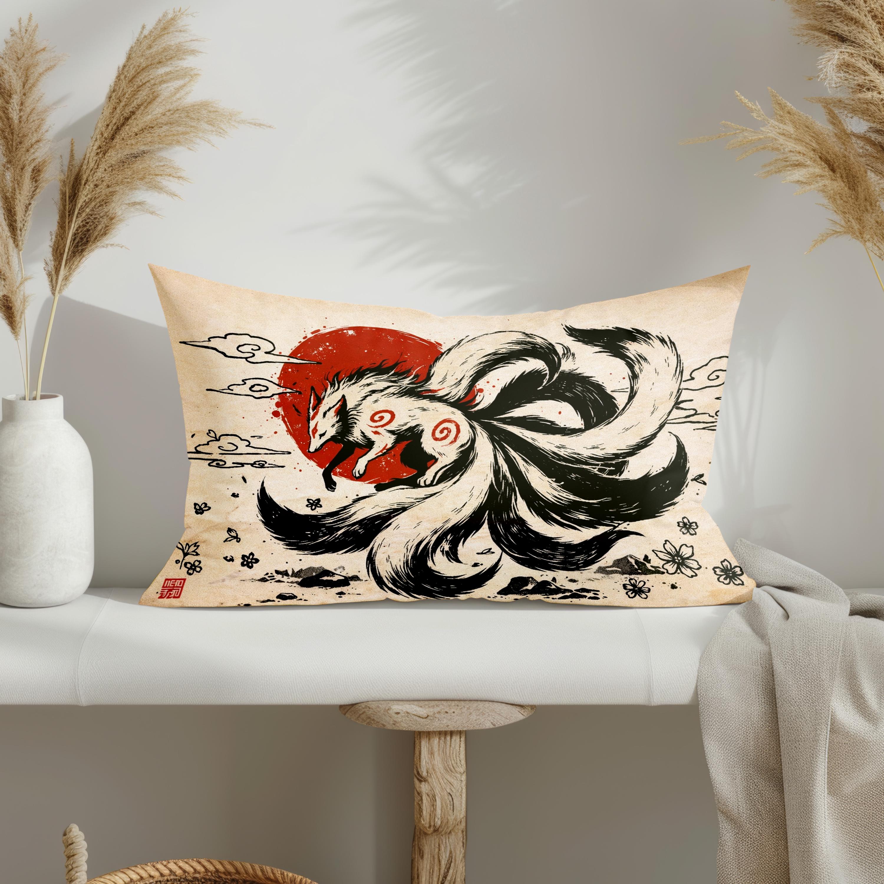 Buy Kitsune Pillow Cover, Japanese Ink Fox Cushion, Lumbar Throw