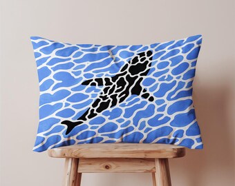 Shark Lumbar Pillow Cover, Blue Ocean Throw Pillow Case, Modern Coastal Cushion Cover, Pool Decor