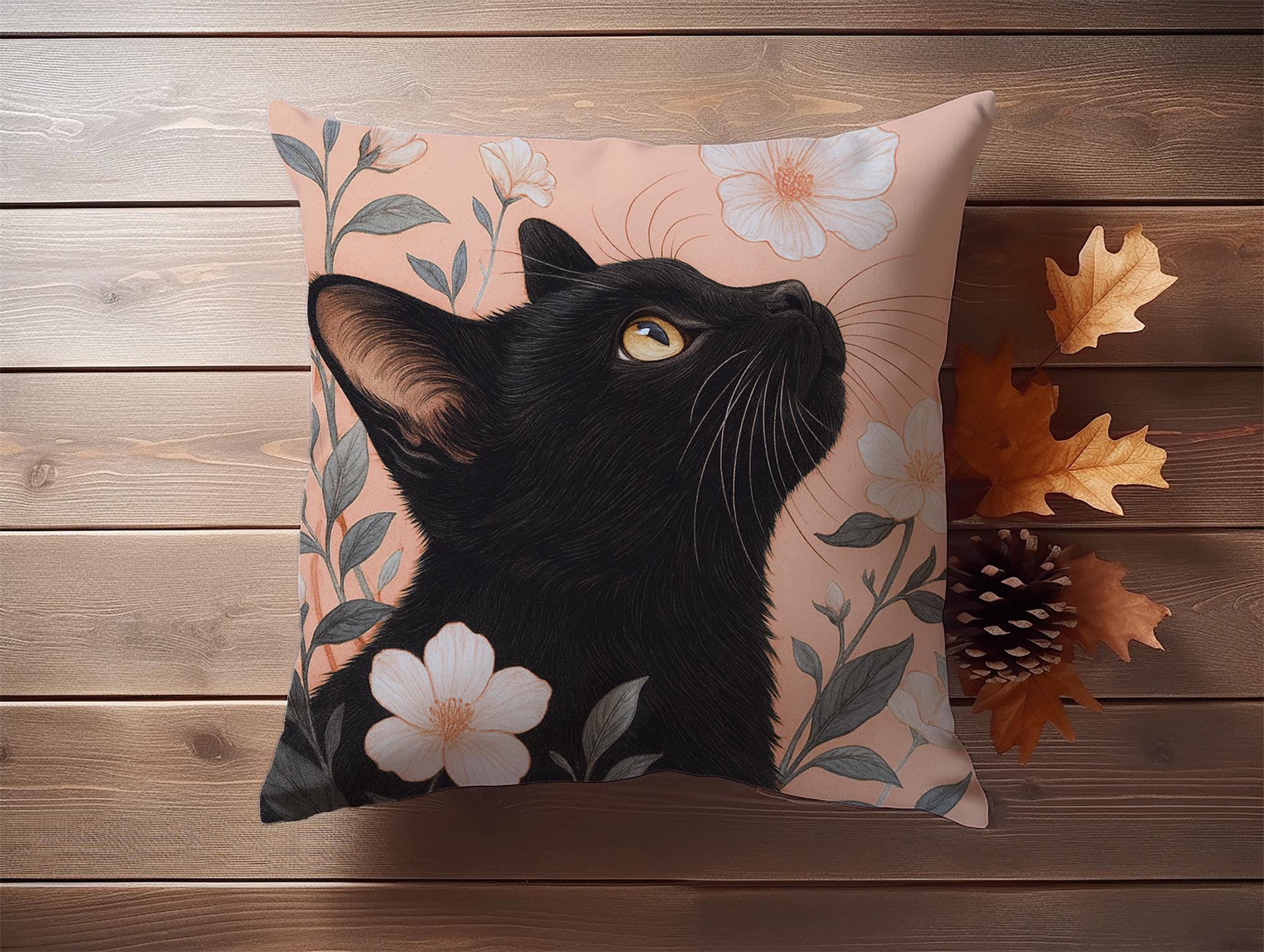 Black Cat Cushion Cover Floral Throw Pillow Case Soft Pink Decor