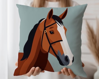 Horse art cushion cover, equestrian throw pillow case, rustic horse decor, bold animal print pillow, western modern couch accent