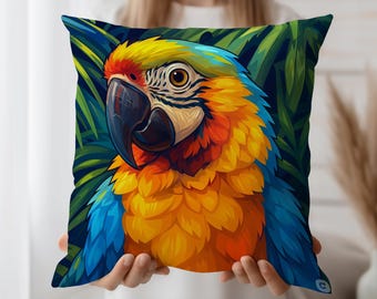 Tropical Parrot Cushion Cover – Vibrant Jungle Bird Throw Pillow Case for Boho Decor, Living Room Accent, Nature Home Style