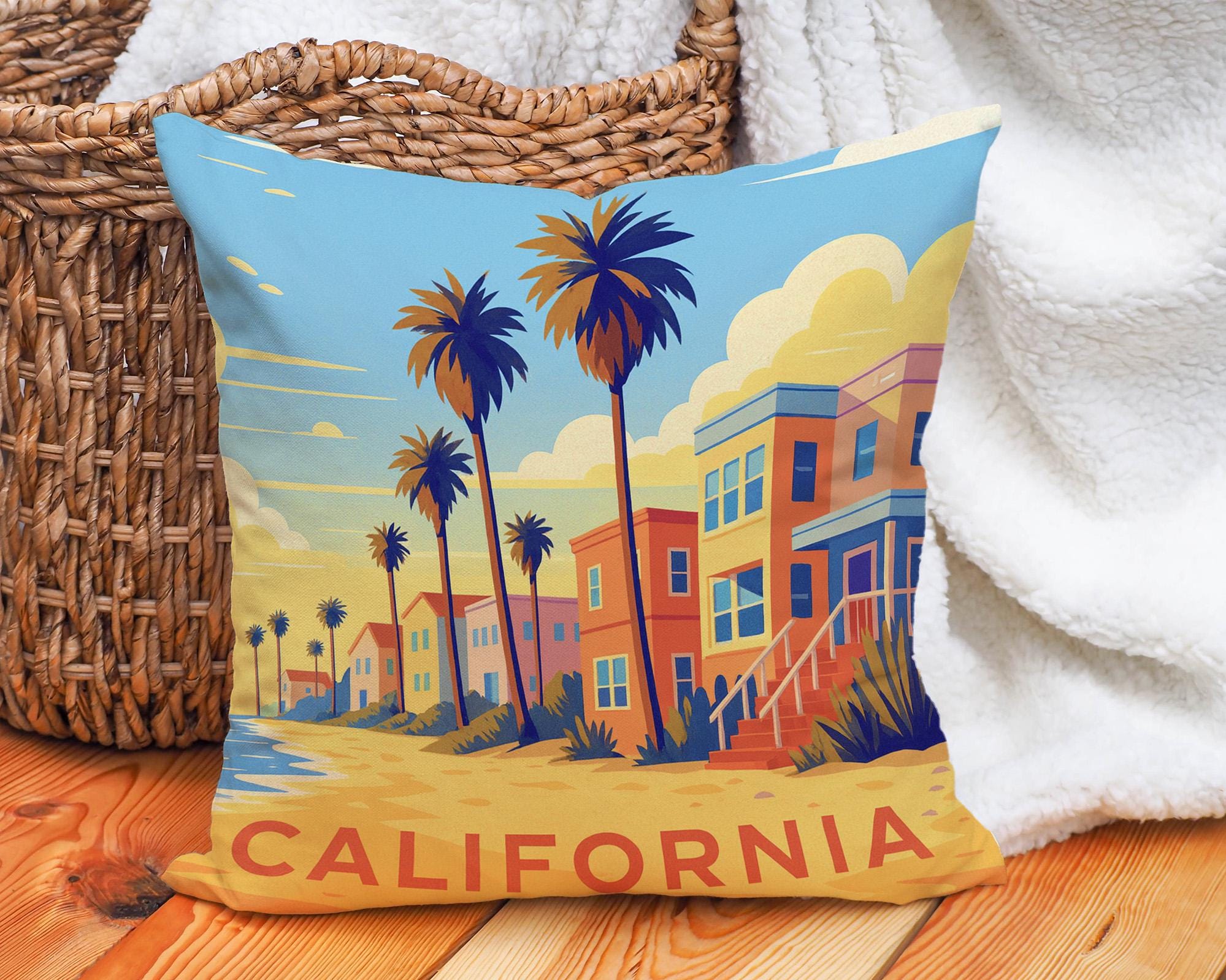 California Throw Pillow Case – Palm Tree Beach Cushion Cover