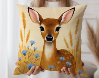 Rehkitz Kissenbezug, rustikaler Dekokissenbezug, Baby Deer Woodland Decor, Neutral Sofa Akzent, Natur Animal Print Kissen