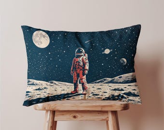 Astronaut Pillow Cover, Outer Space Lumbar Cushion, Galaxy Throw Pillow Case, Sci Fi Planet Decor