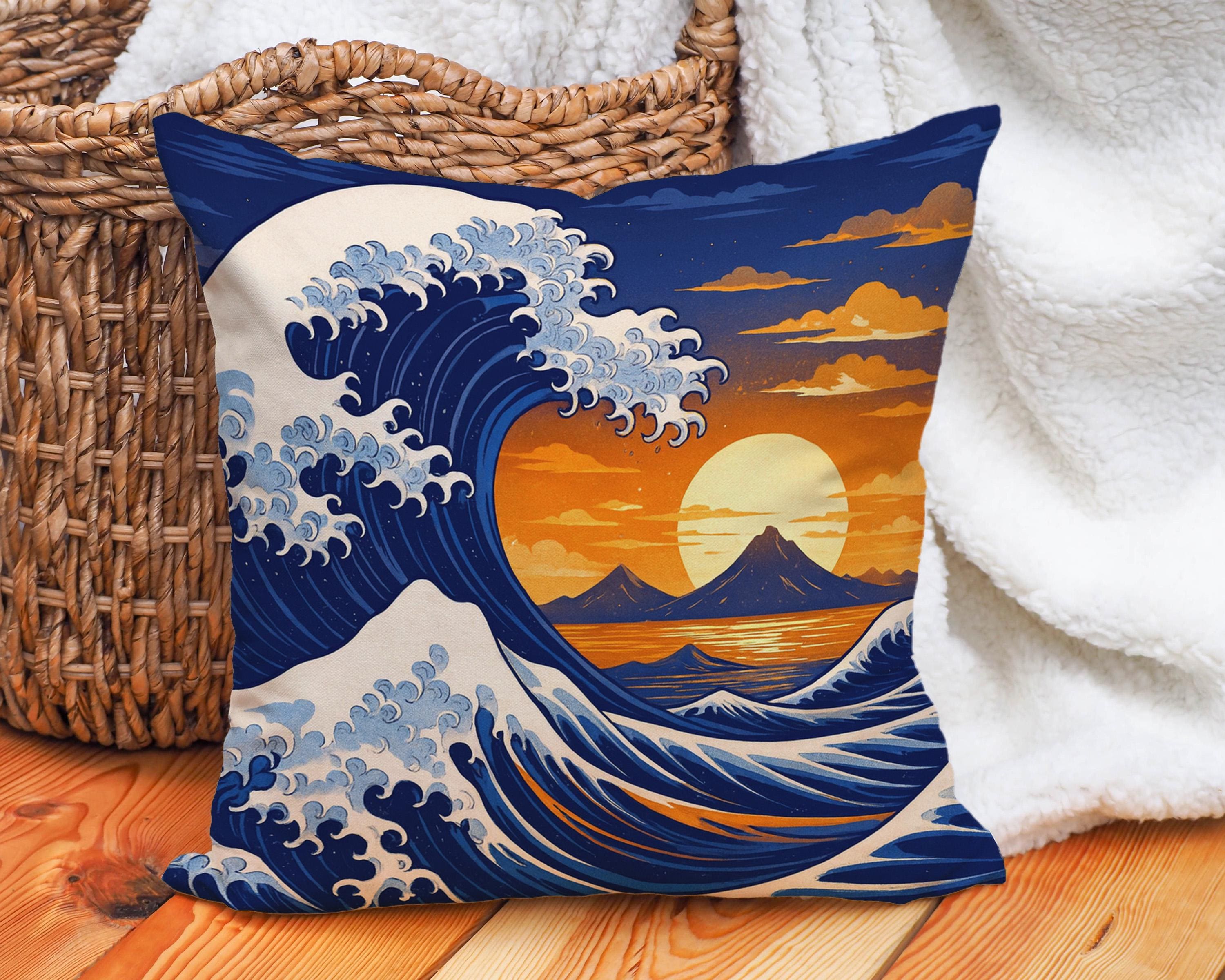 Great Wave Cushion Cover – Japanese Ocean Throw Pillow Case With