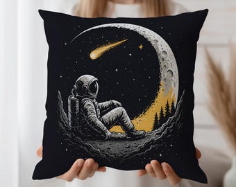 Astronaut Dekokissenbezug, Spacecore Kissenbezug, himmlischer Mond-Kunst-Dekor, surrealer Weltraumakzent, kosmisches Zuhause in der Galaxie