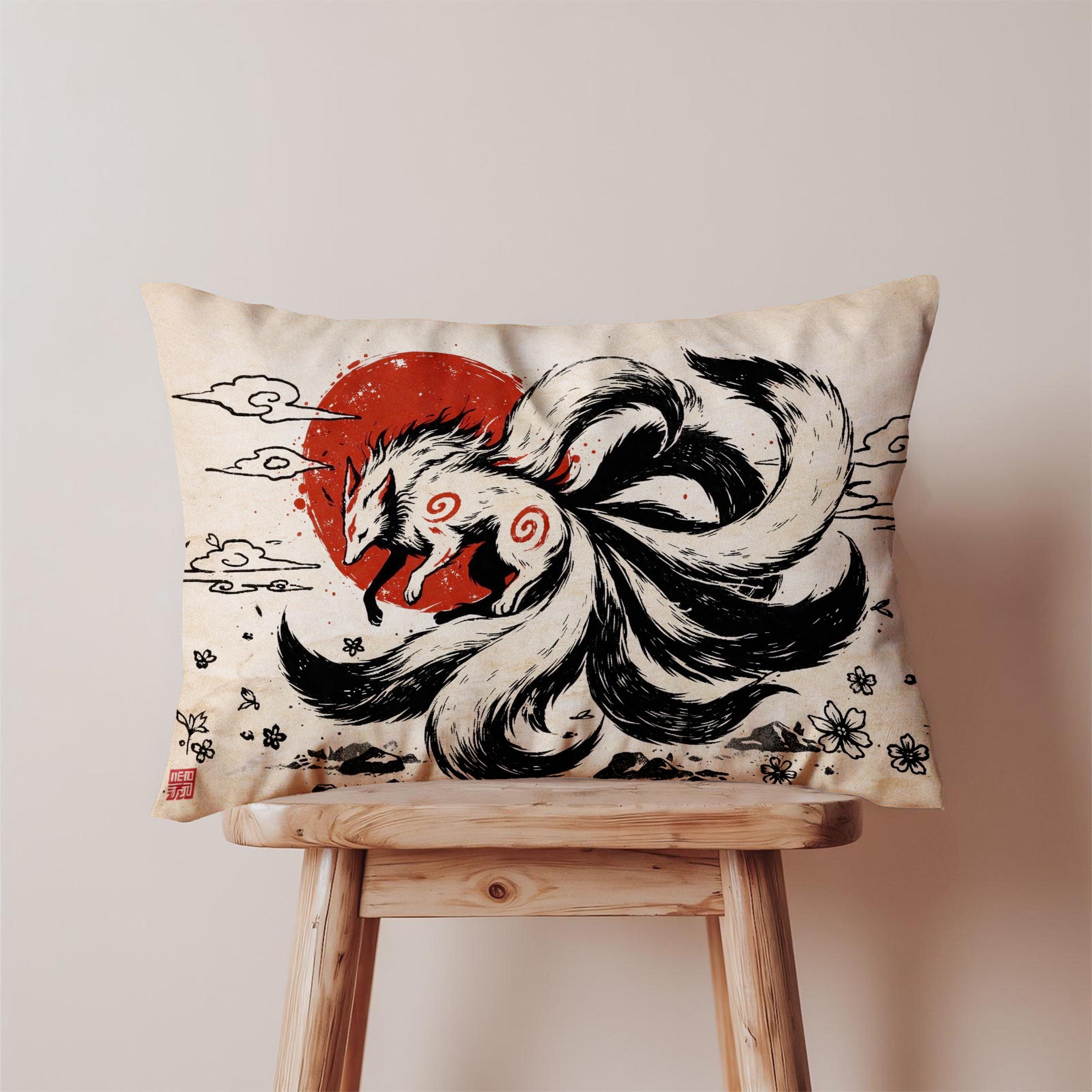 Buy Kitsune Pillow Cover, Japanese Ink Fox Cushion, Lumbar Throw