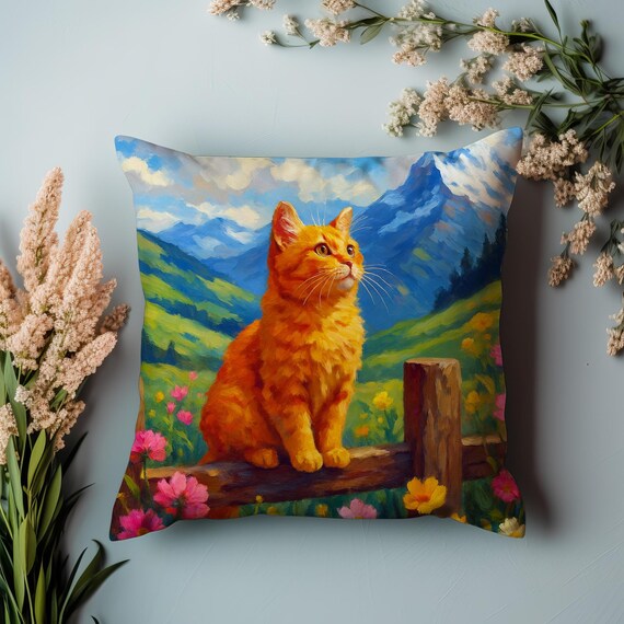 猫と植物のアートクッションカバー 猫と植物のアートクッションカバー 猫と植物のアートクッションカバー