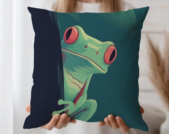 Red Eyed Frog Cushion Cover – Bold Tropical Throw Pillow Case with Jungle Animal Art, Vibrant Nature Decor for Whimsical Spaces
