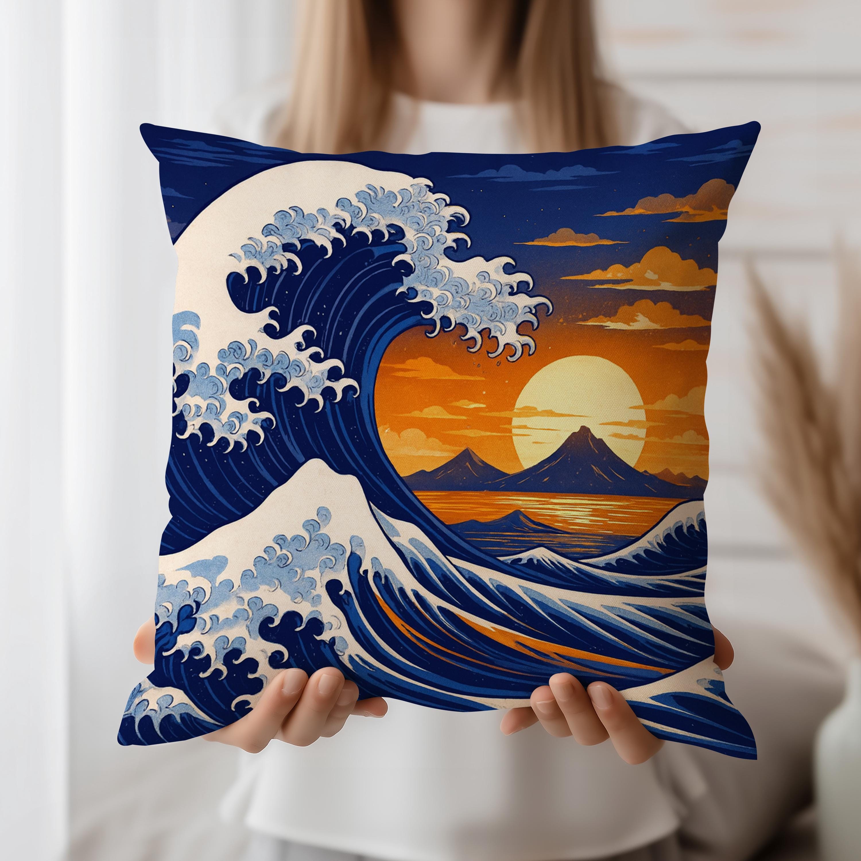 Great Wave Cushion Cover – Japanese Ocean Throw Pillow Case With