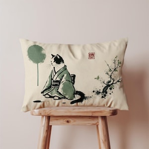 Zenkatt Ländryggskuggor, Japansk Avlång Kudde, Minimalistiskt Borstkonst Kuddfodral