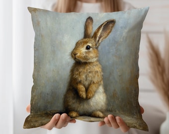 Vintage Hase Kissenbezug, werfen Kissenbezug, Osterkissen, Bauernhaus Dekor, Wald Kinderzimmer Akzent, Tier Kunst Kissen