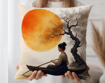 Meditation Cushion Cover, Boho Throw Pillow Case, Moonlit Yoga Sofa Decor