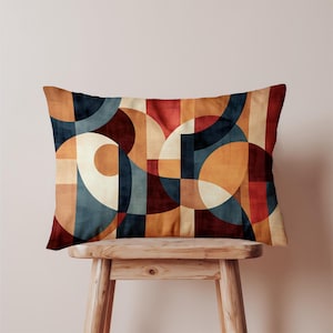 Retro abstrakt ländryggskuddfodral, geometriskt prydnadskudde, mitten av århundradet kuddfodral