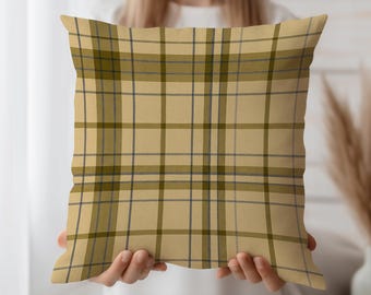 Olive Plaid Cushion Cover, Tan Throw Pillow Case, Rustic Tartan Pillow Cover, Neutral Home Decor, Farmhouse Style Couch Accent