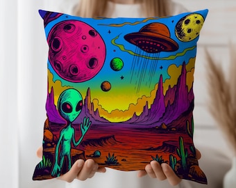 Alien Space Kussenhoes UFO Sierkussenhoes Psychedelic Galaxy Decor