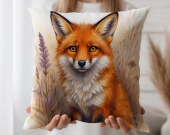 Funda de cojín con diseño de zorro rojo, funda de almohada decorativa con animales del bosque, decoración rústica para el hogar, acogedor detalle para sofá con temática de bosque, cojín con diseño de zorro otoñal