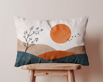 Boho Lumbar Pillow Cover, Abstract Earth Tone Throw Pillow Case, Modern Minimalist Cushion Cover
