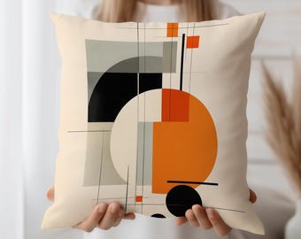 Geometric Cushion Cover – Abstract Mid Century Throw Pillow Case with Bold Shapes and Lines, Modern Bauhaus Accent for Minimalist Decor