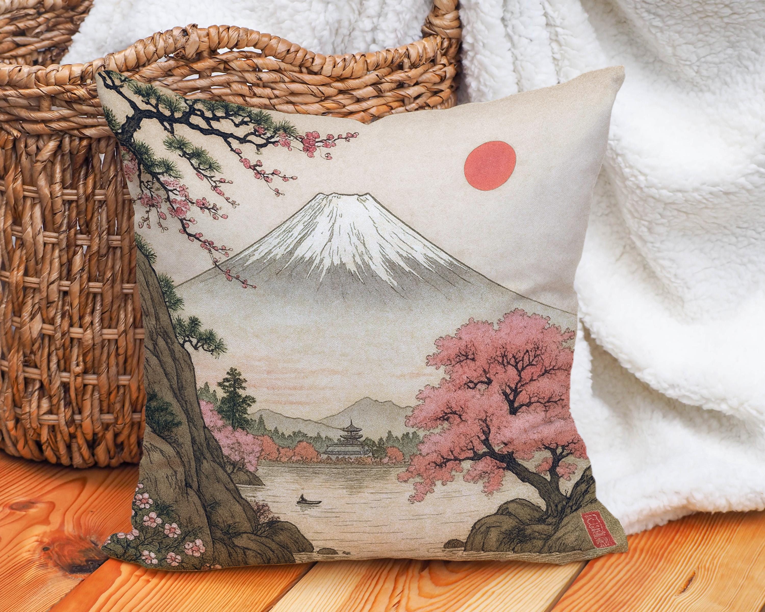 Fuji Mountain Cushion Cover Japanese Throw Pillow Case Cherry