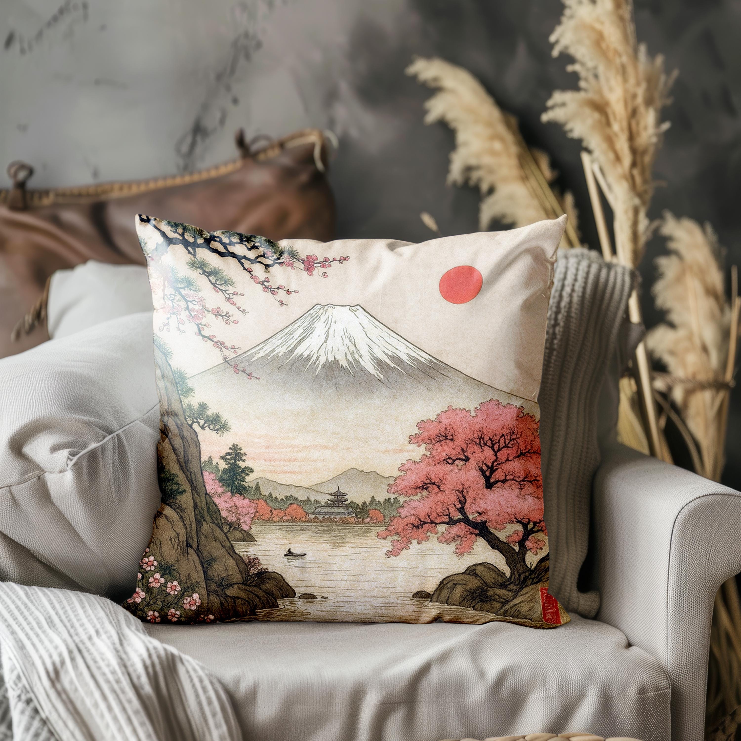 Fuji Mountain Cushion Cover Japanese Throw Pillow Case Cherry