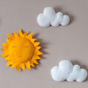 Wall Hanging Baby Room Decor Happy Sun Three Set Clouds  Sunshine White Soft Clouds Cot Decorations  Sky Wall Clouds Cute Wall Yellow Sun