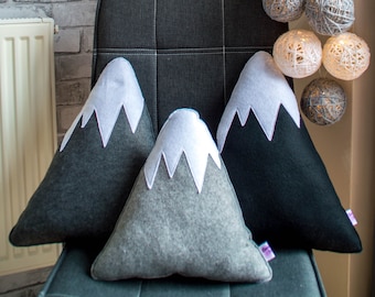 Set of 3 woodland pillow Scandinavian pillow Felt pillows  Mountain peak nature cushions Rocky mountain adventure pillows Mountain cushion