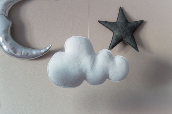 Large Set Ceiling Hanging White Soft Clouds Grey Stars Silver Moon Cot Decorations Baby Room Decor Sky Ceiling Decor Three Floating Clouds