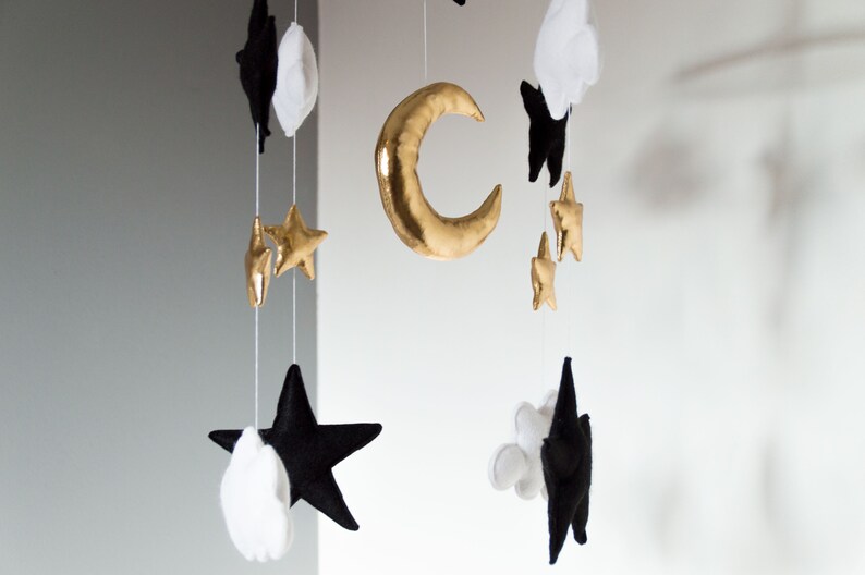 Cot Mobile Black and White Mobile Cot Decoration Clouds Stars Etsy