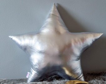 Silver star pillow Star shaped cushions  Night sky Shiny star Glowing star throw pillow Children room bed decoration Junior cushion