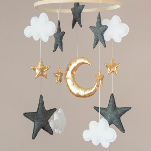 Cot Mobile Black and White Mobile Cot Decoration Clouds Stars Etsy