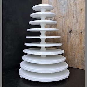 MACARON TOWER 10-tiered, tray, wood, wedding, event, cake pedestal stand display confectionery pastry equipment, Plywood Beech 12mm WHITE