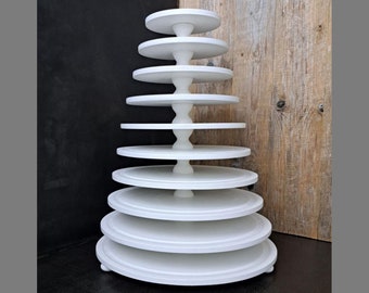 Custom request: MACARON TOWER 10-tiered, white, massive beech plywood