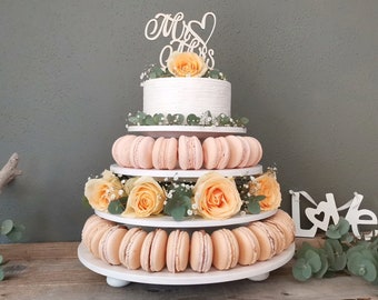 MACARON TOWER wood wedding white 4-tiered, Macaron stand, wedding gift, cup cake stand, pastry shop, confectionery equipment, massive beech