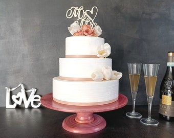 CAKE STAND wood white wedding cake platter sturdy 18/17/15.5/14/13/12/10 inch 45,7/43,2/39,2/36/33/30,7/25,6 cm, CLASSIC Rhubarb pearly
