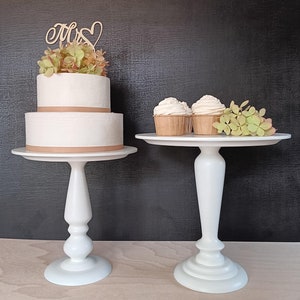 ENSEMBLE DE PRÉSENTOIRS À GÂTEAUX 2 pièces Présentoir à gâteaux de mariage en bois blanc, différentes hauteurs, pâtisserie, fournitures événementielles, diamètre 30,7/25,6 cm