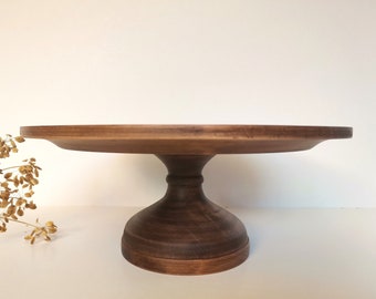 CAKE STAND wood brown extra large cake platter plate 17/15.5/14/13/12inch  43,2/39,5/36,0/33,0/30,7cm CURVY Antiquebrown stained Alder