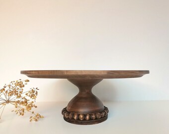 CAKESTAND wood wedding, cake platter, cake plate, 17.0/15.5/14.0inch  43,2/39,3/36,0cm, Alder wood massive, LA PERLE Antiquebrown