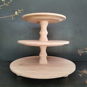 CAKESTAND TRAY 3-tiered, wood, beech RAW unfinished, wedding, muffin stand, dessert display, cup cake stand, type of column A