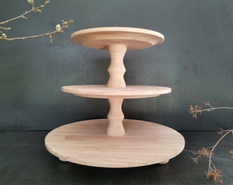CAKESTAND TRAY 3-tiered, wood, beech raw unfinished, wedding, muffin stand, dessert display, cup cake stand, type of column A