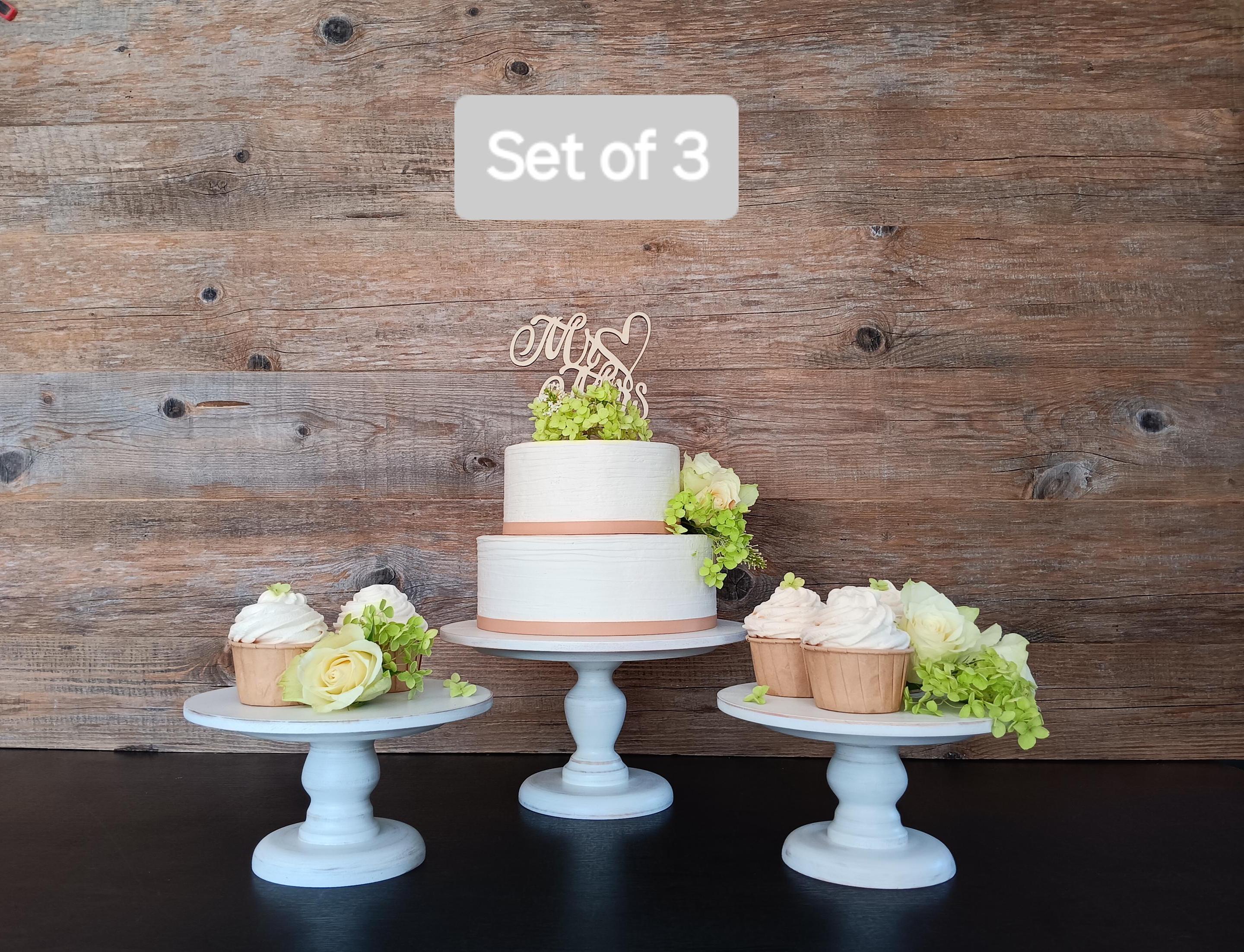 CAKE STAND SET of 3 Wooden White Wedding Cake Stands, With