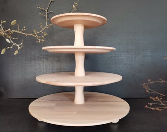 SUPPORT À GÂTEAU ETAGERE 4 étages en bois de hêtre brut, non traité, présentoir à cupcakes, présentoir à muffins, présentoir à desserts, colonne type B