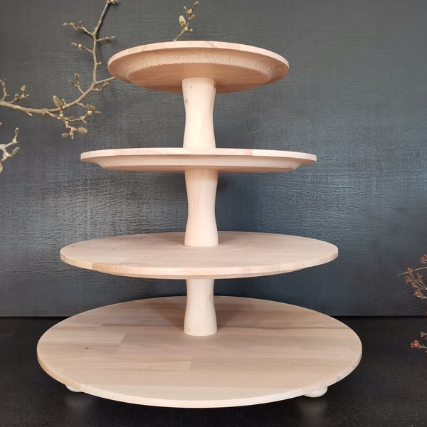 SUPPORT À GÂTEAU ETAGERE 4 étages en bois de hêtre brut, non traité, présentoir à cupcakes, présentoir à muffins, présentoir à desserts, colonne type B